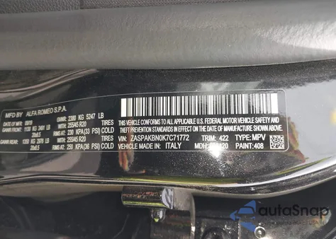 2019 Alfa Romeo Stelvio Ti Sport Awd z USA, uszkodzony, nr VIN ZASPAKBN0K7C71772